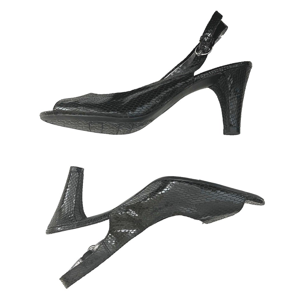 Etienne Aigner Womens Marbella Slingback Heel Black‎ Leather Snake 9.5